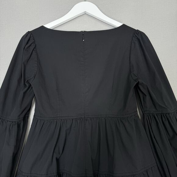 Cinq a Sept Rose Tiered Mini Dress Womens 2 Black Bishop Sleeve Cottage Boho - Picture 6 of 16